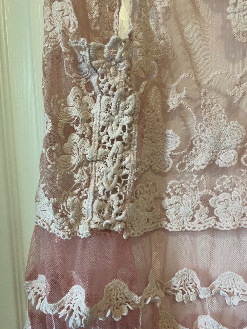 Origami by Vivien Pink Lace Butterfly Embroidered Sheer Duster Vest - Picture 8 of 11